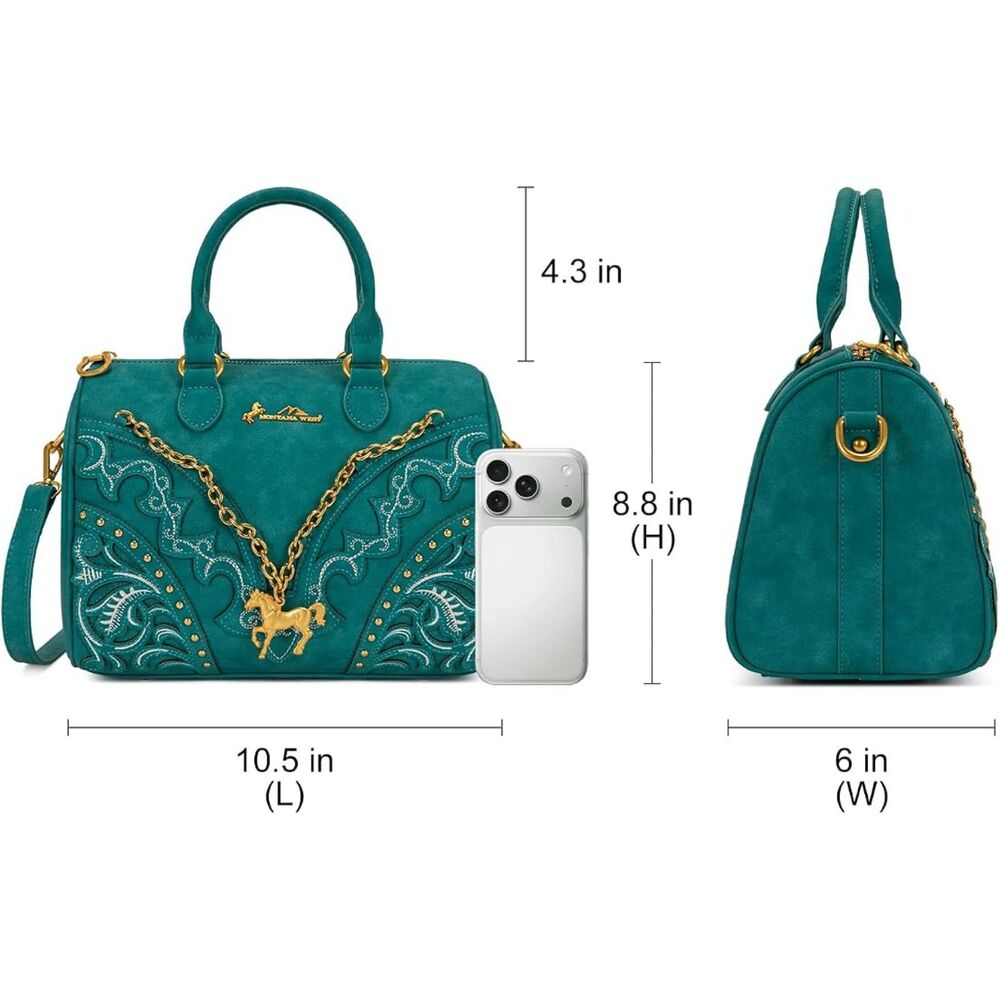 NWT Montana West Turquoise Embroidered Satchel Bag - Picture 5 of 5